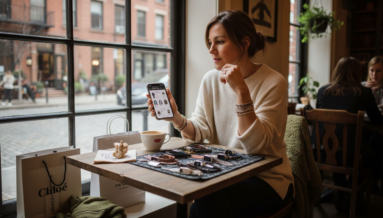 Woman using app for tech fashion choices