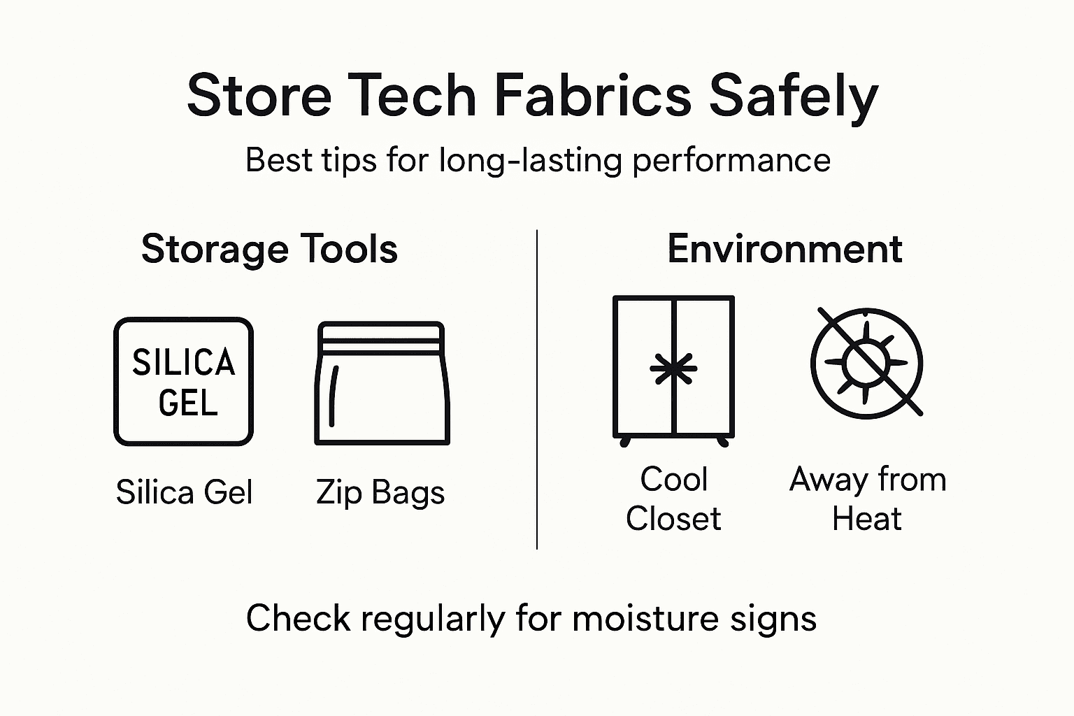 Infographic showing tech fabric storage tips