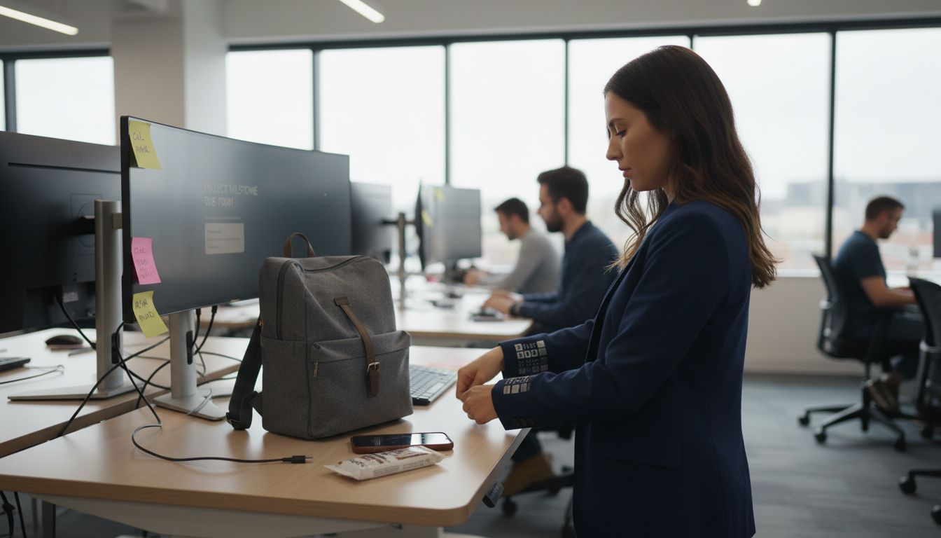 Woman in smart blazer and tech office