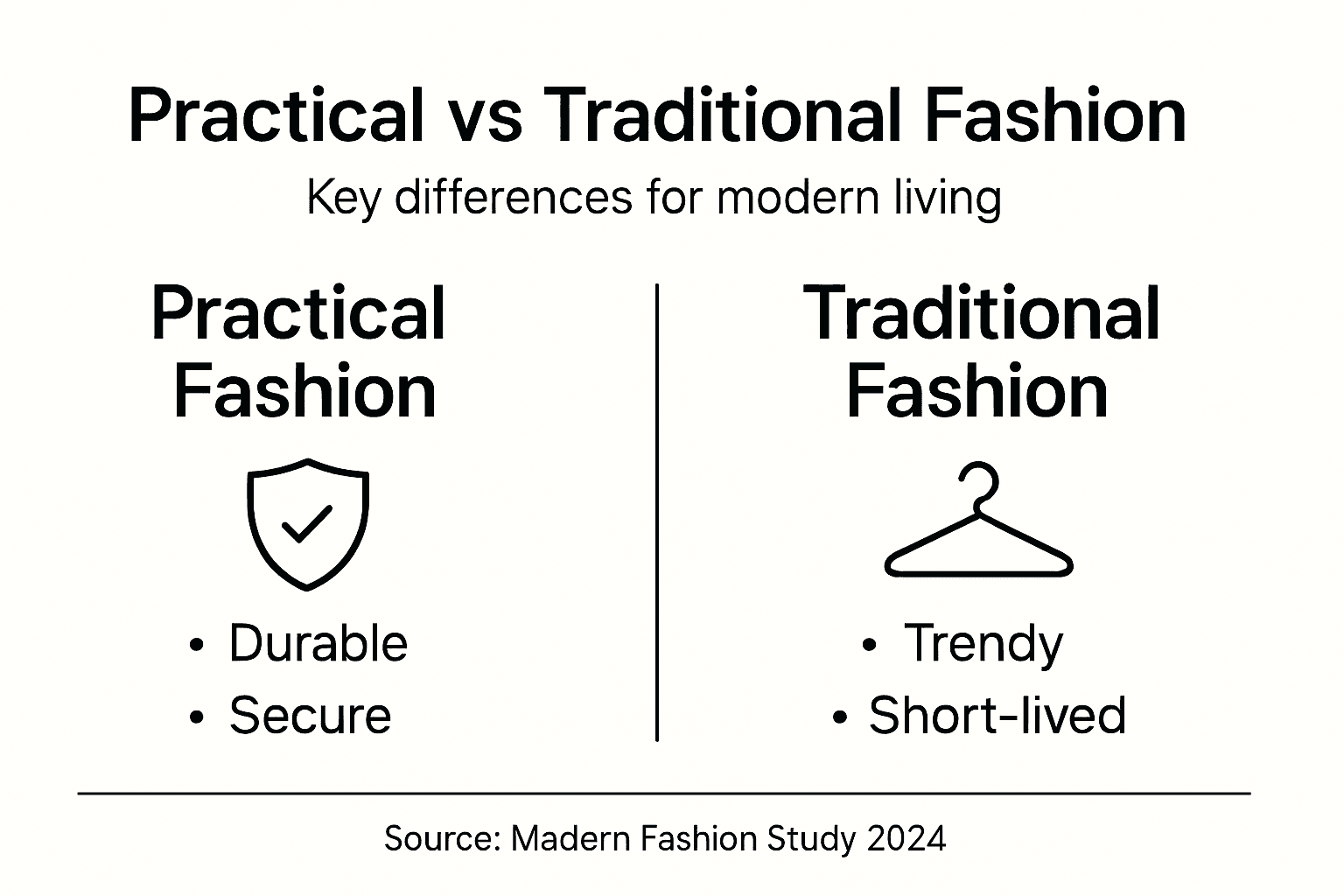 Infographic contrasting practical and traditional fashion