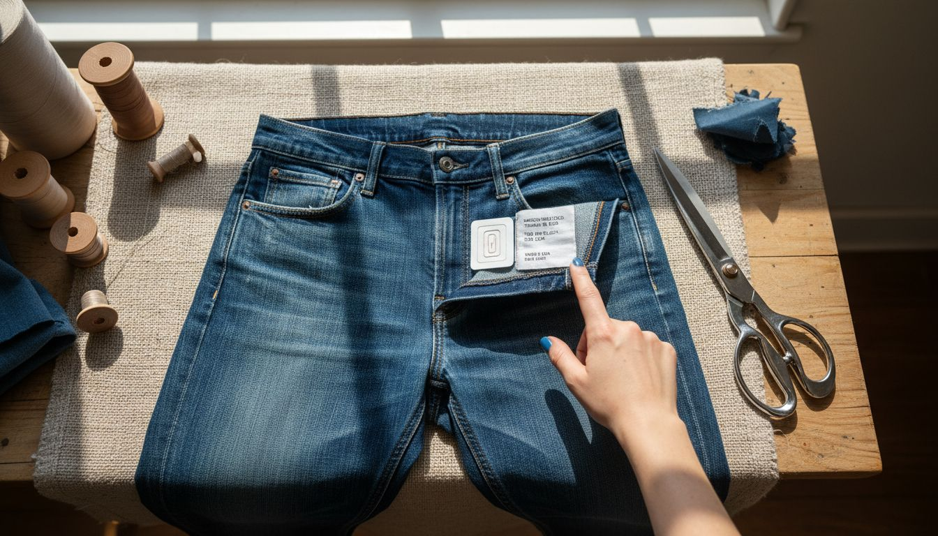 Close-up of RFID chip in trouser seam