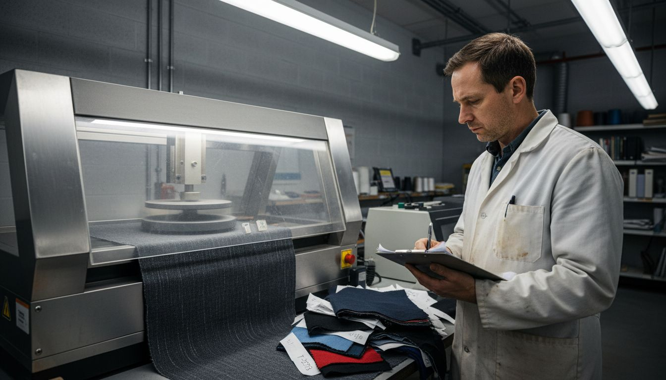 Engineer testing smart fabric for durability
