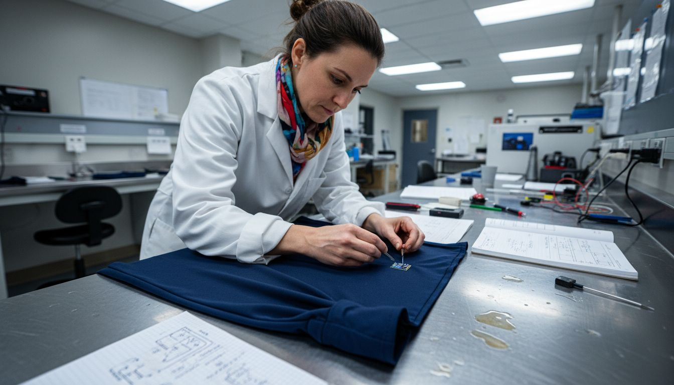 Engineer working with biometric fabric sensors