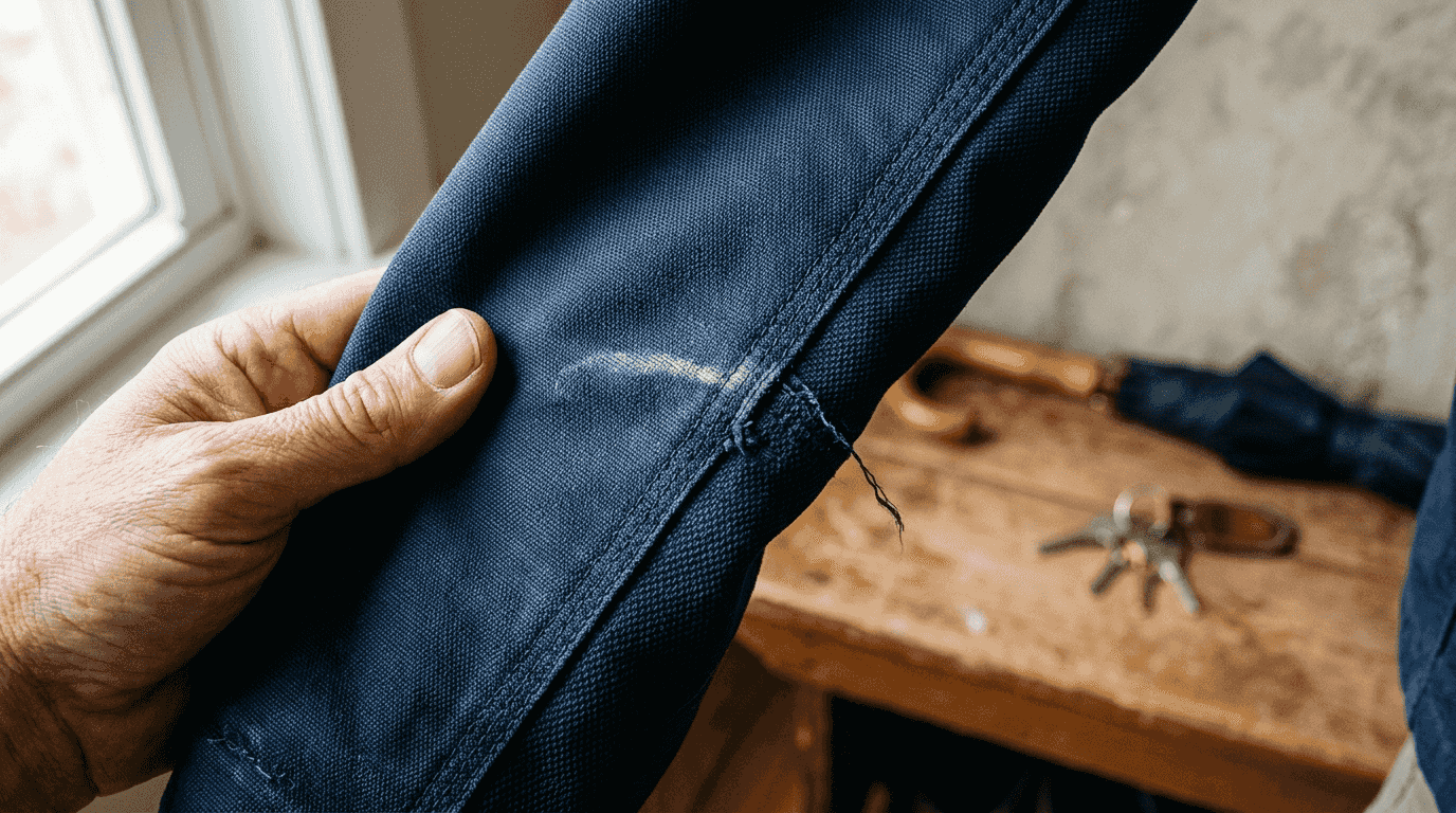 Closeup showing cut-resistant fabric and stitching detail