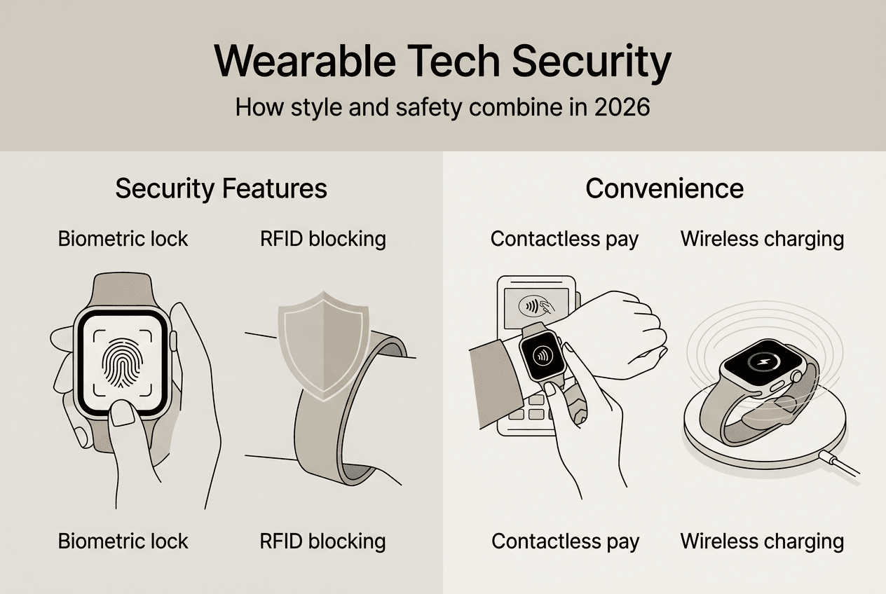 Infographic showing wearable tech features in 2026