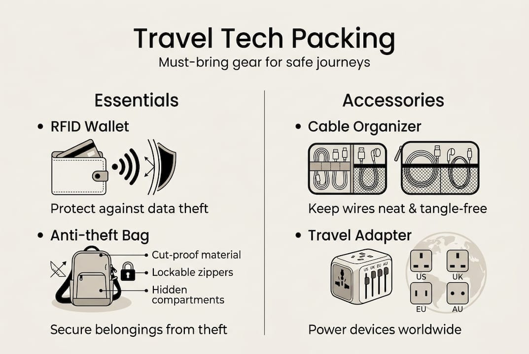 Infographic of travel tech gear checklist