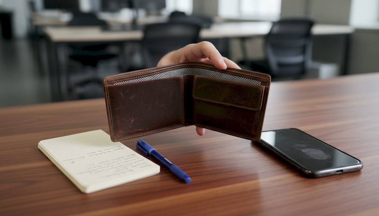 Hands showing RFID-blocking wallet interior