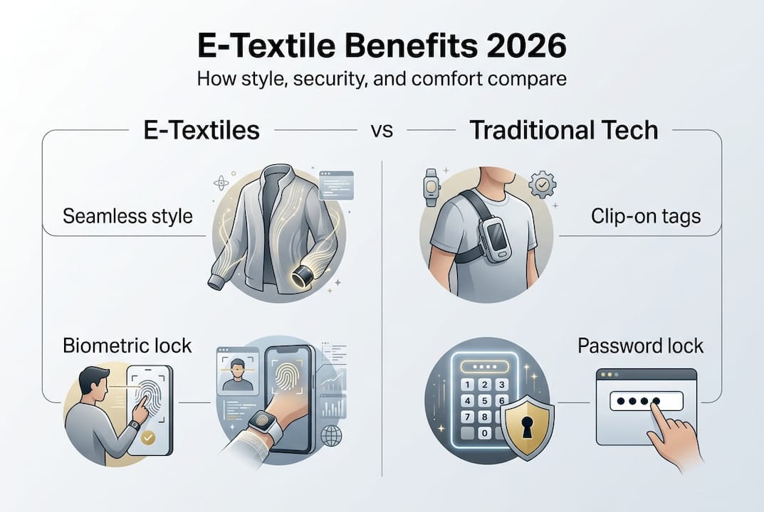Infographic comparing e-textile and traditional tech features