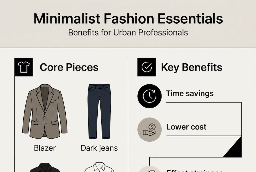 Infographic of minimalist wardrobe essentials and benefits