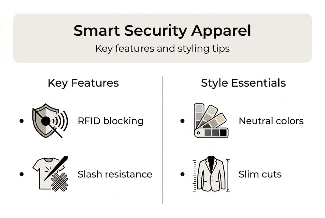 Infographic showing apparel features and styling tips