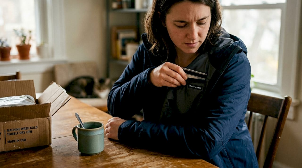 Demonstration of RFID-blocking jacket feature