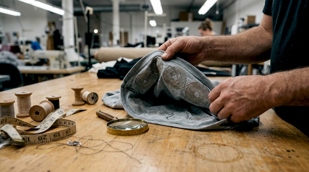 Hands inspecting textile charging coils