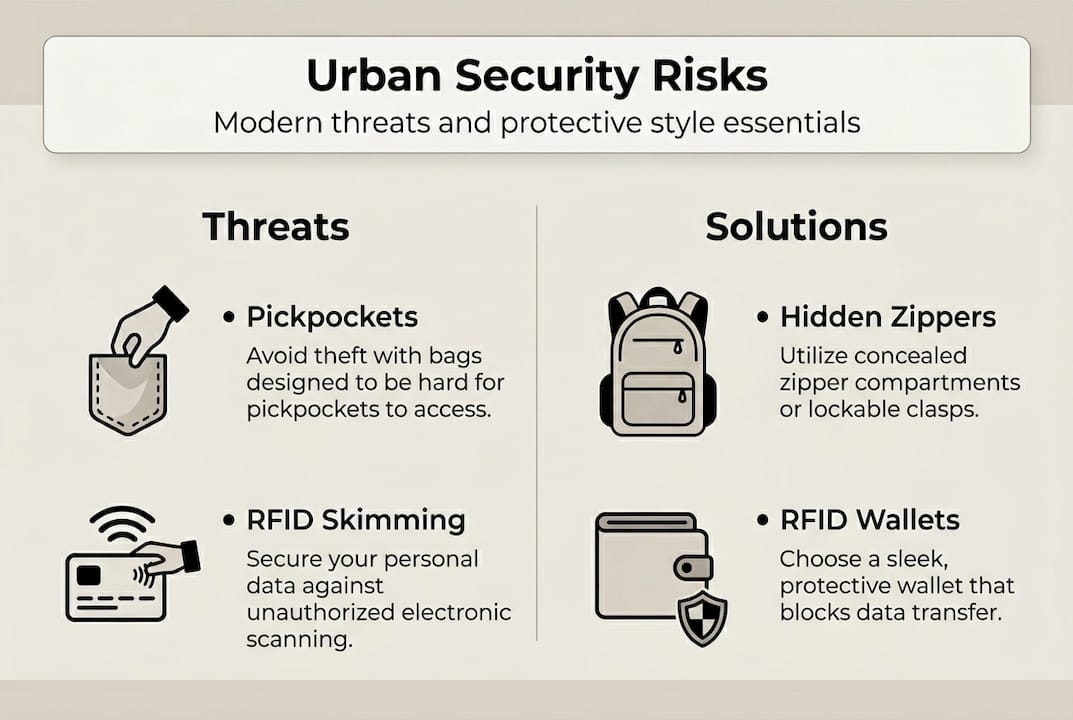 Infographic of urban accessory threats and solutions