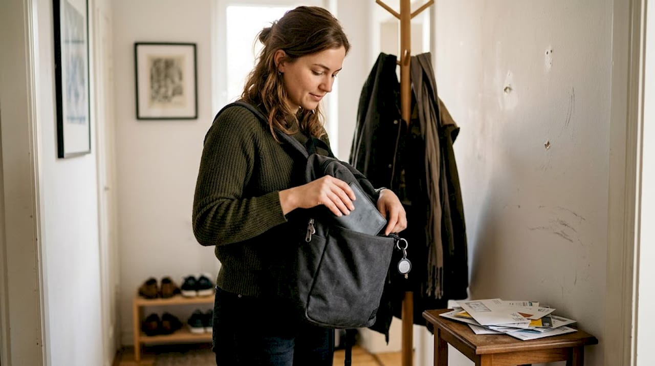 Person storing RFID-blocking wallet at home