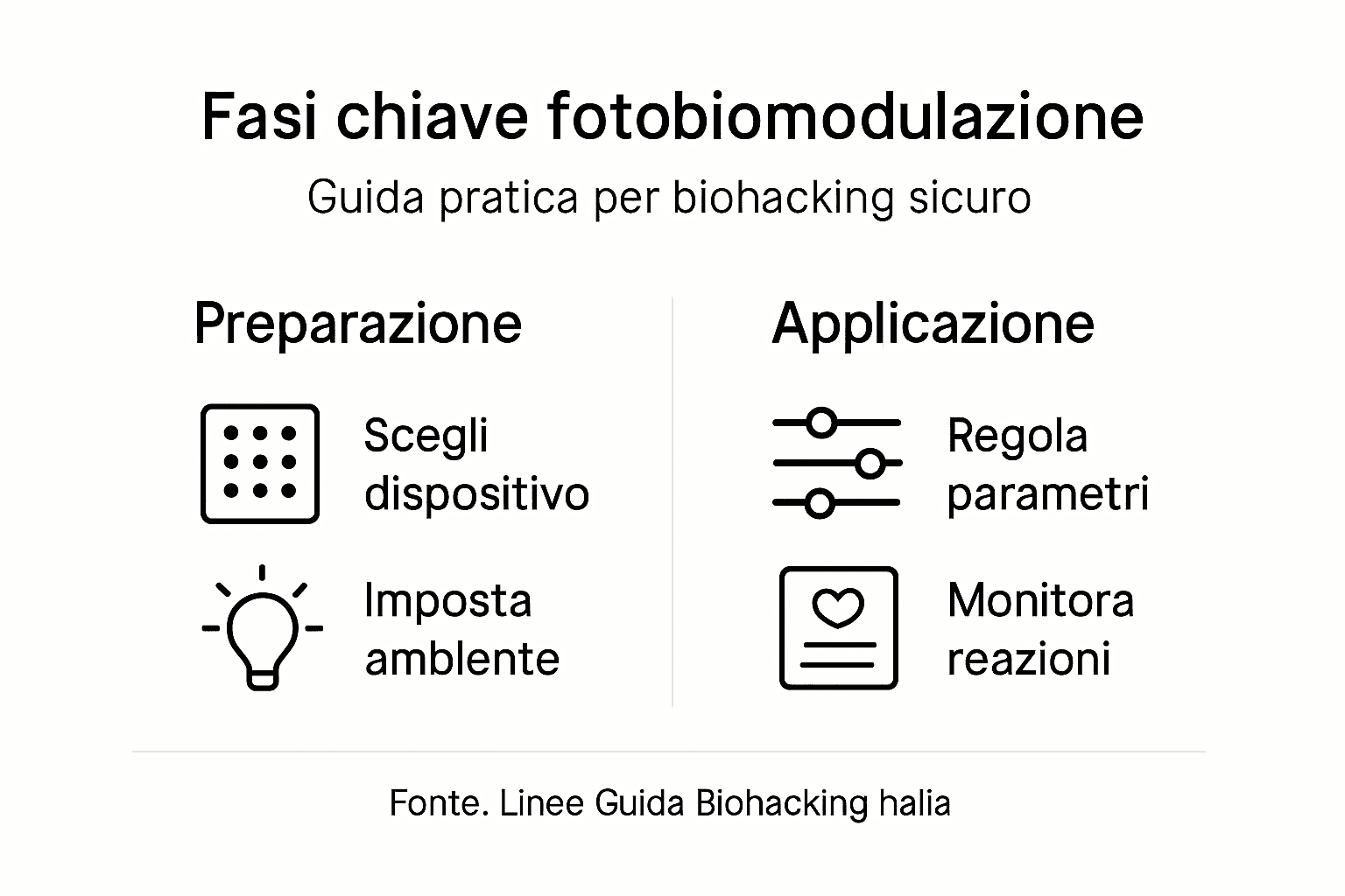 Infografica sulle diverse fasi del protocollo di fotobiomodulazione