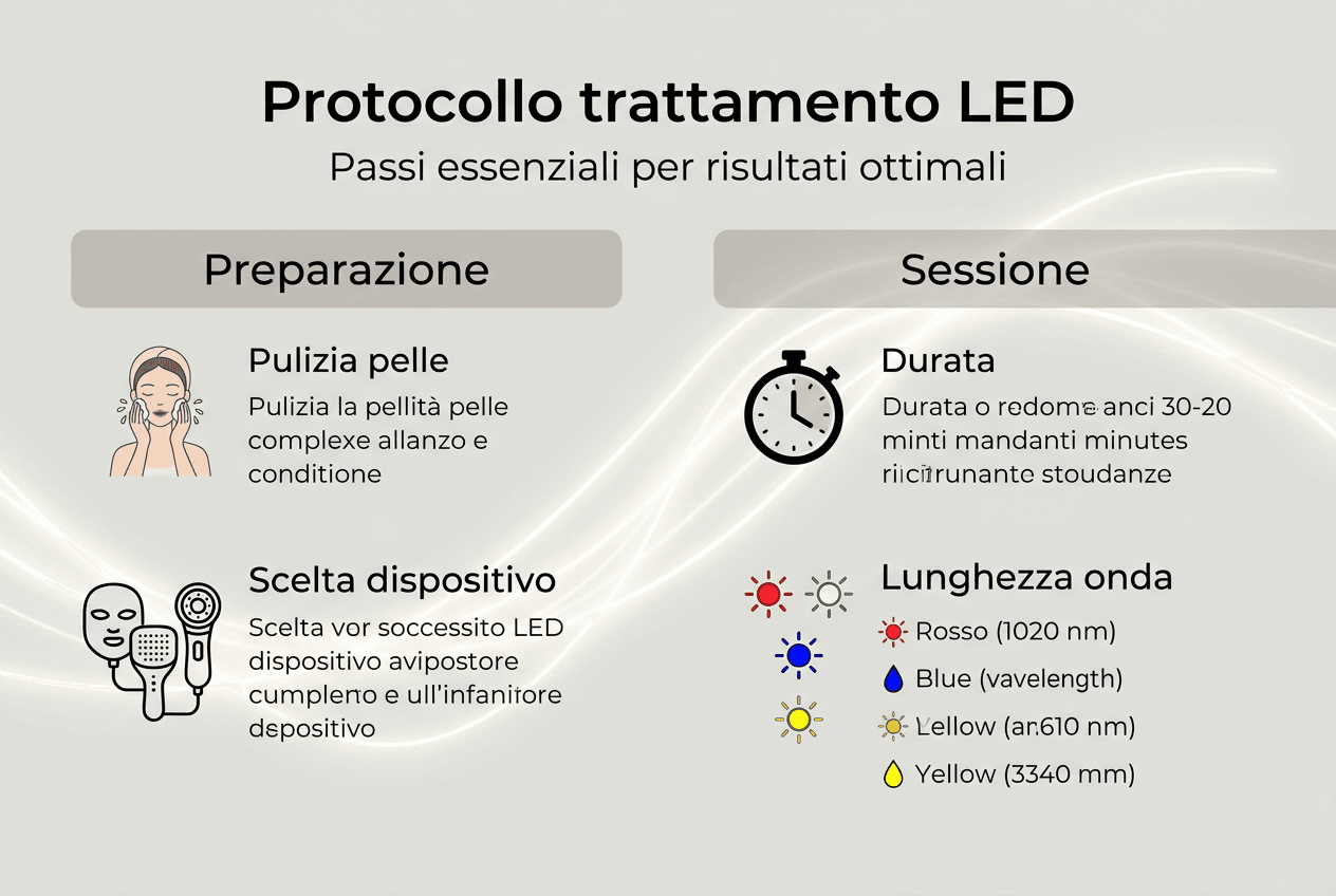 Infografica: tutti i passaggi del protocollo LED per la cura della pelle