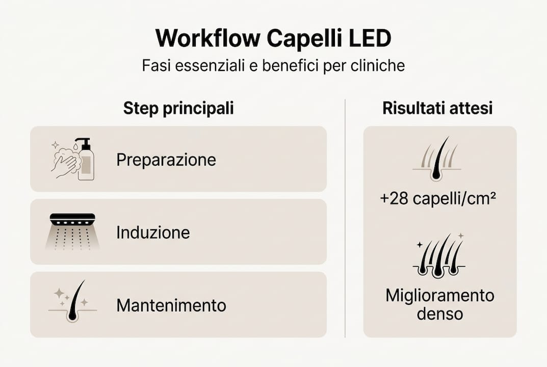 Infografica: tutte le fasi del trattamento LED per i capelli e i risultati ottenuti