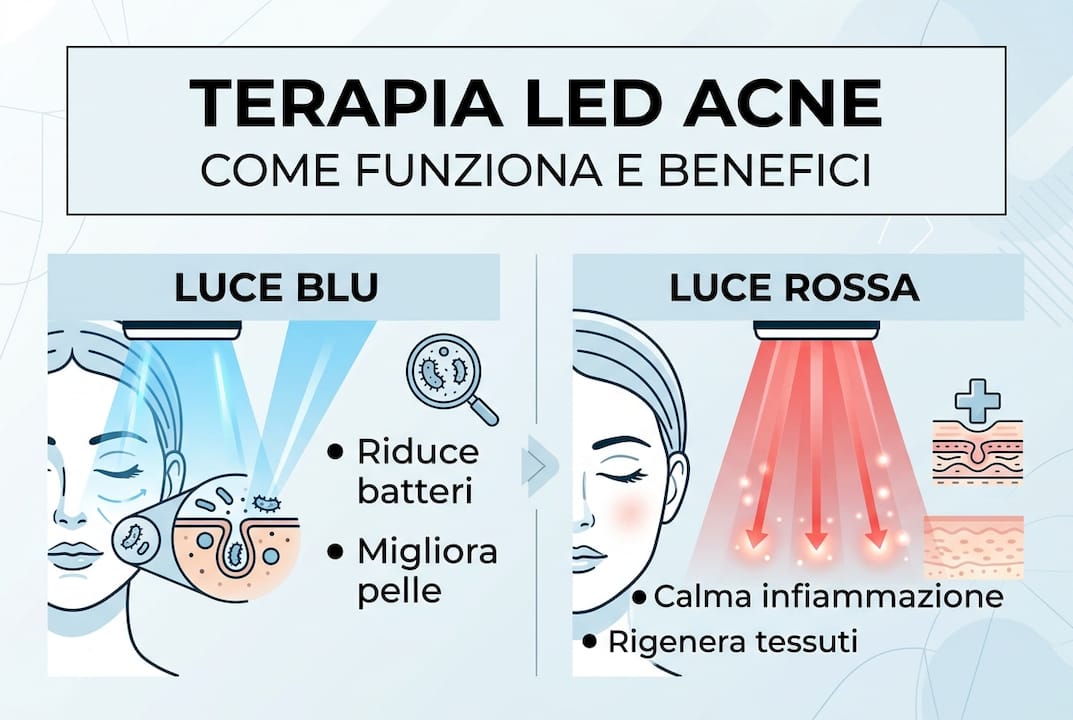 Infografica: tutti i vantaggi della terapia LED contro l’acne