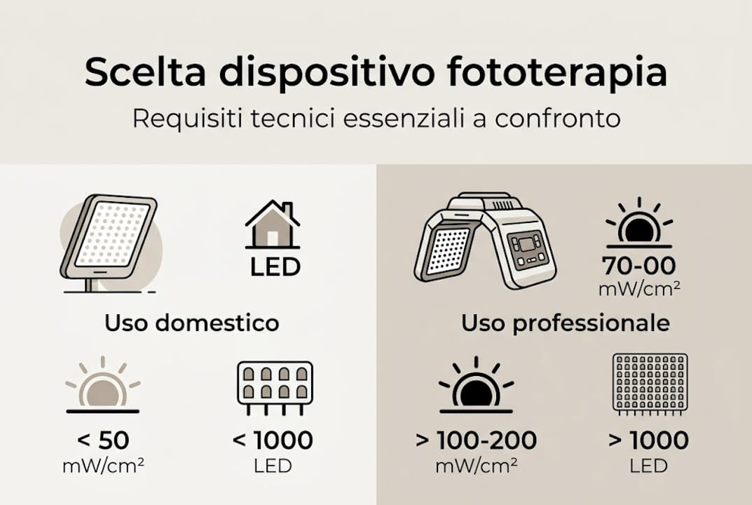 Infografica: confronto tra le caratteristiche dei dispositivi per la fototerapia