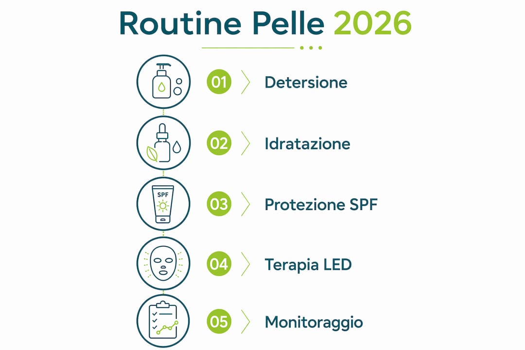 Infografica con i passaggi fondamentali per una corretta skincare quotidiana