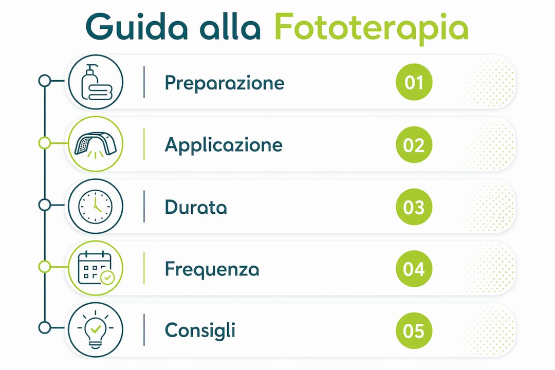 Infografica dettagliata: tutti i passaggi per utilizzare al meglio la fototerapia portatile