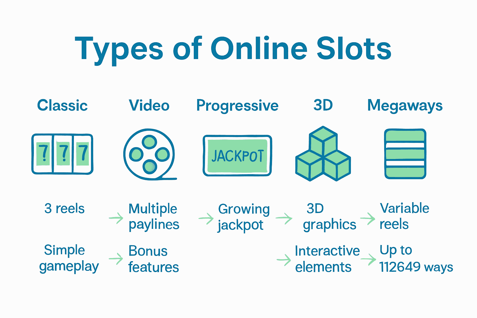 infografik, der sammenligner typer af online slots