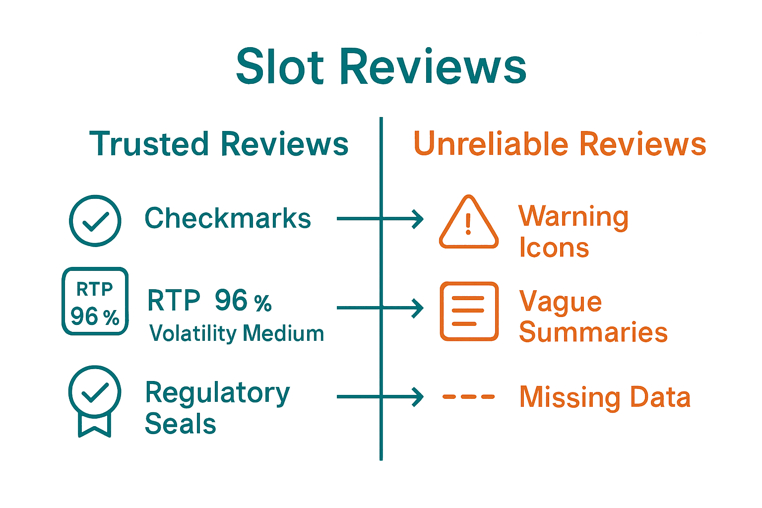 infografika koja uspoređuje znakove pouzdanih nasuprot nepouzdanih recenzija slotova.