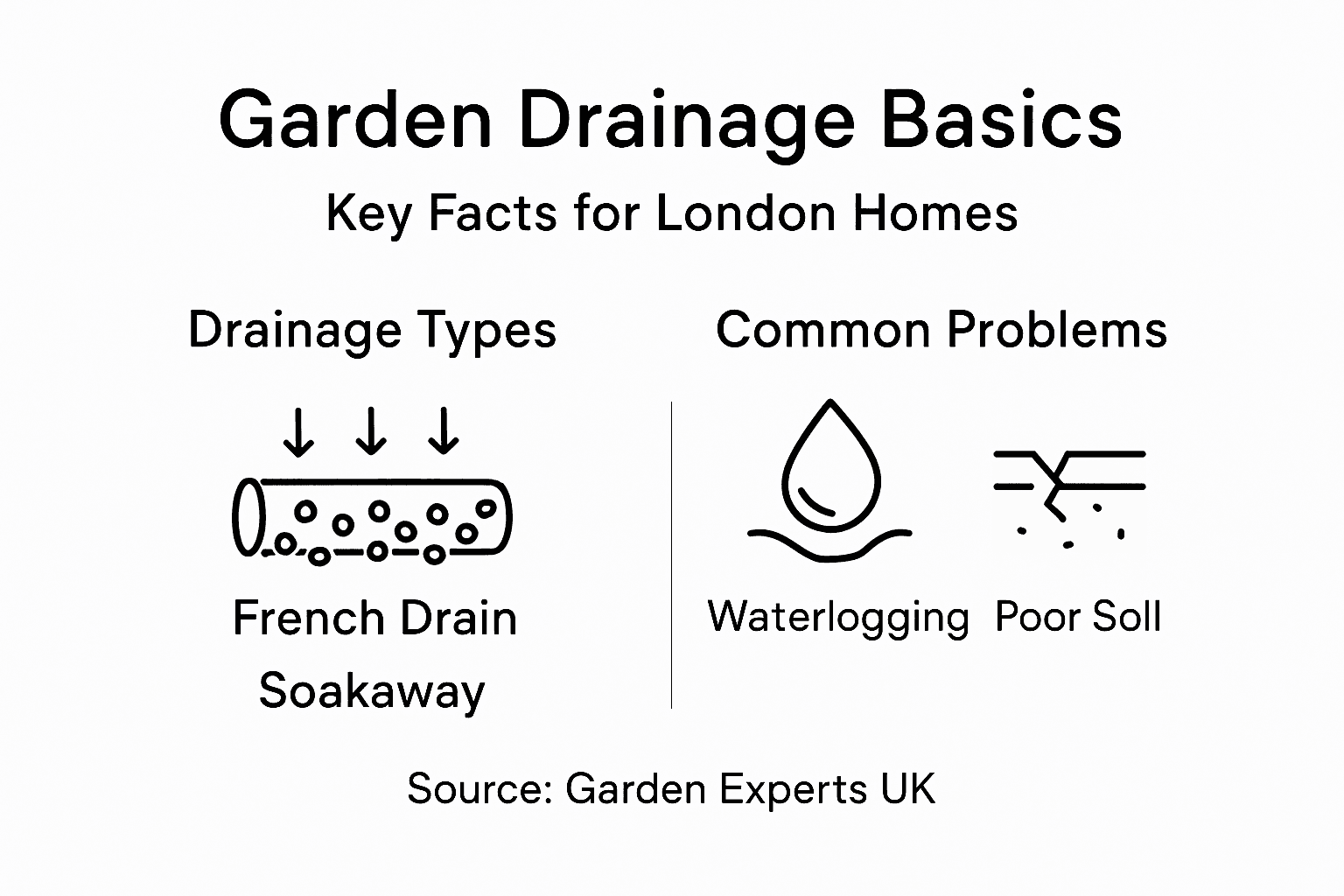 Infographic summarizing garden drainage basics in London