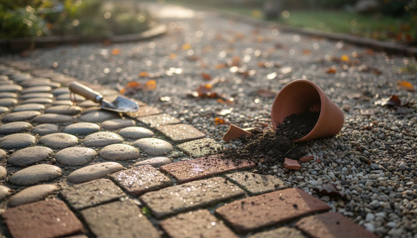 Close-up of mixed pathway materials
