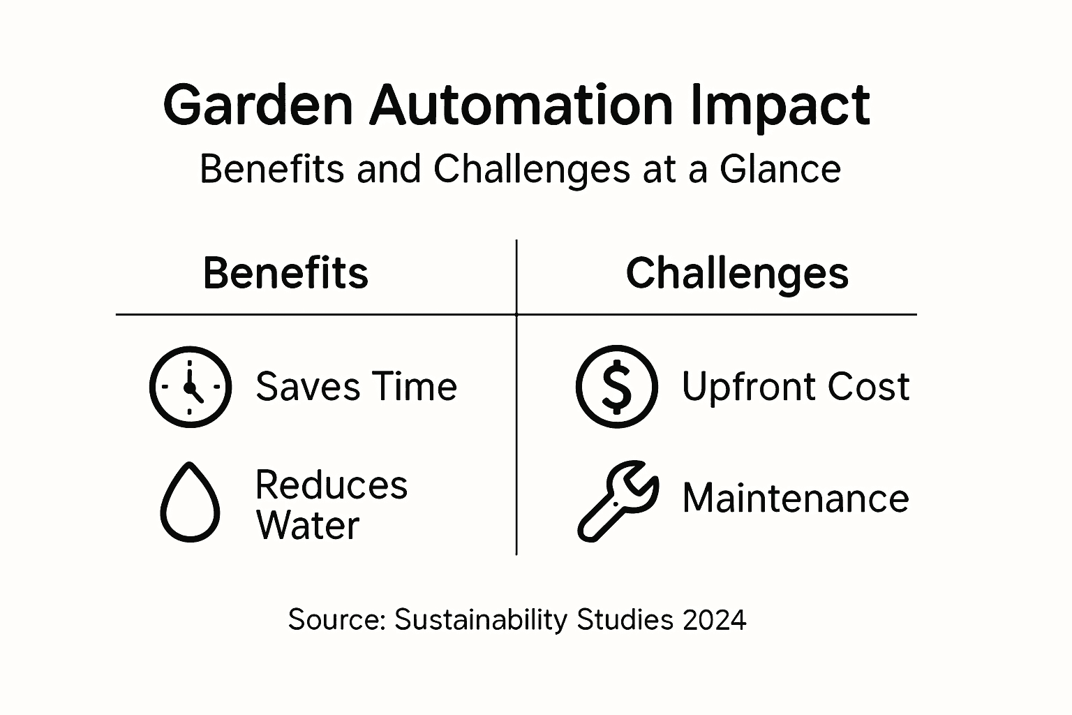 Infographic showing garden automation benefits and risks