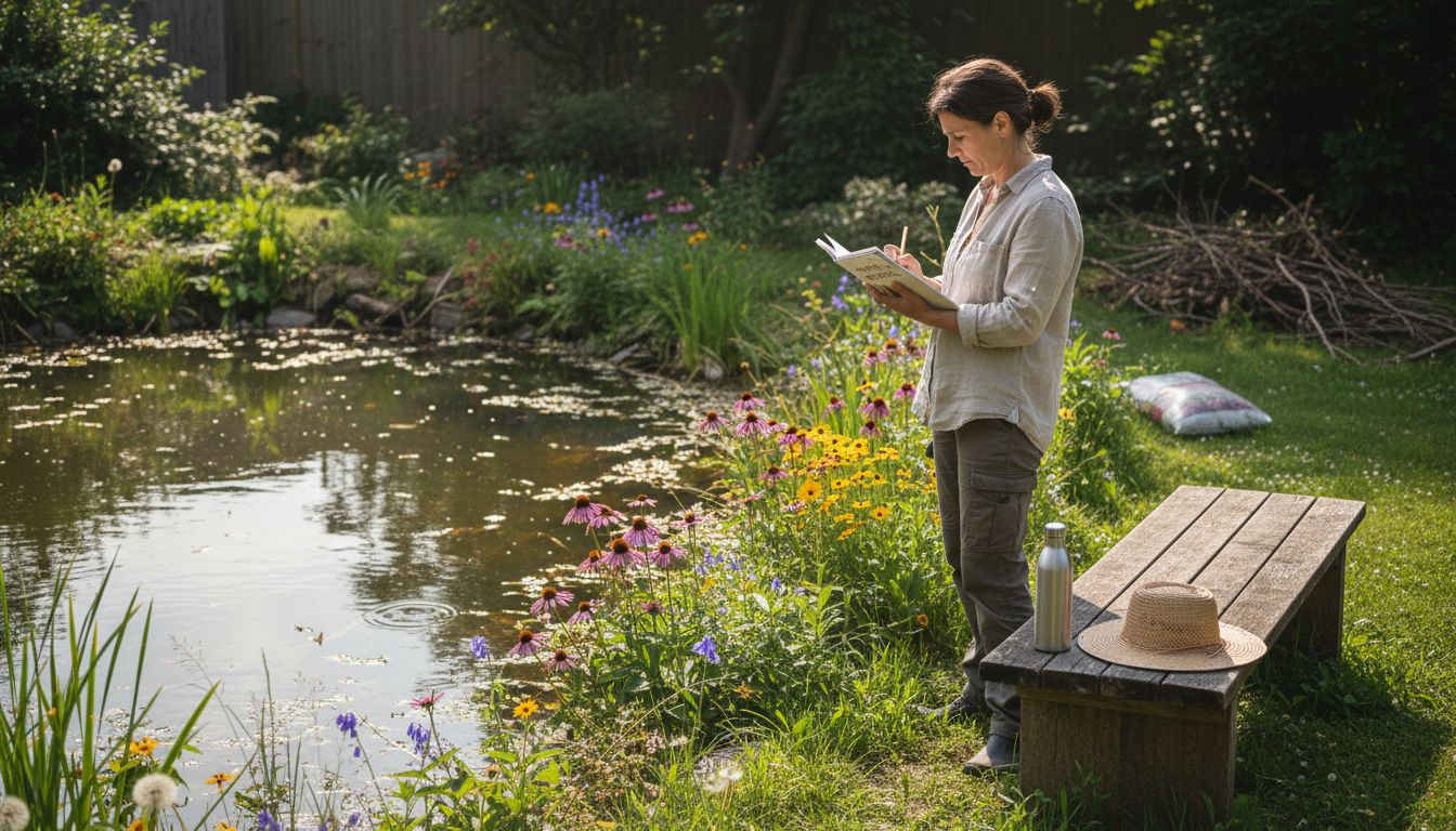 Designer assessing ecological garden stewardship