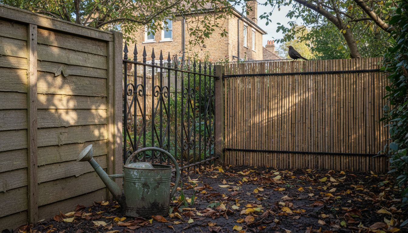 Different garden fencing styles side by side