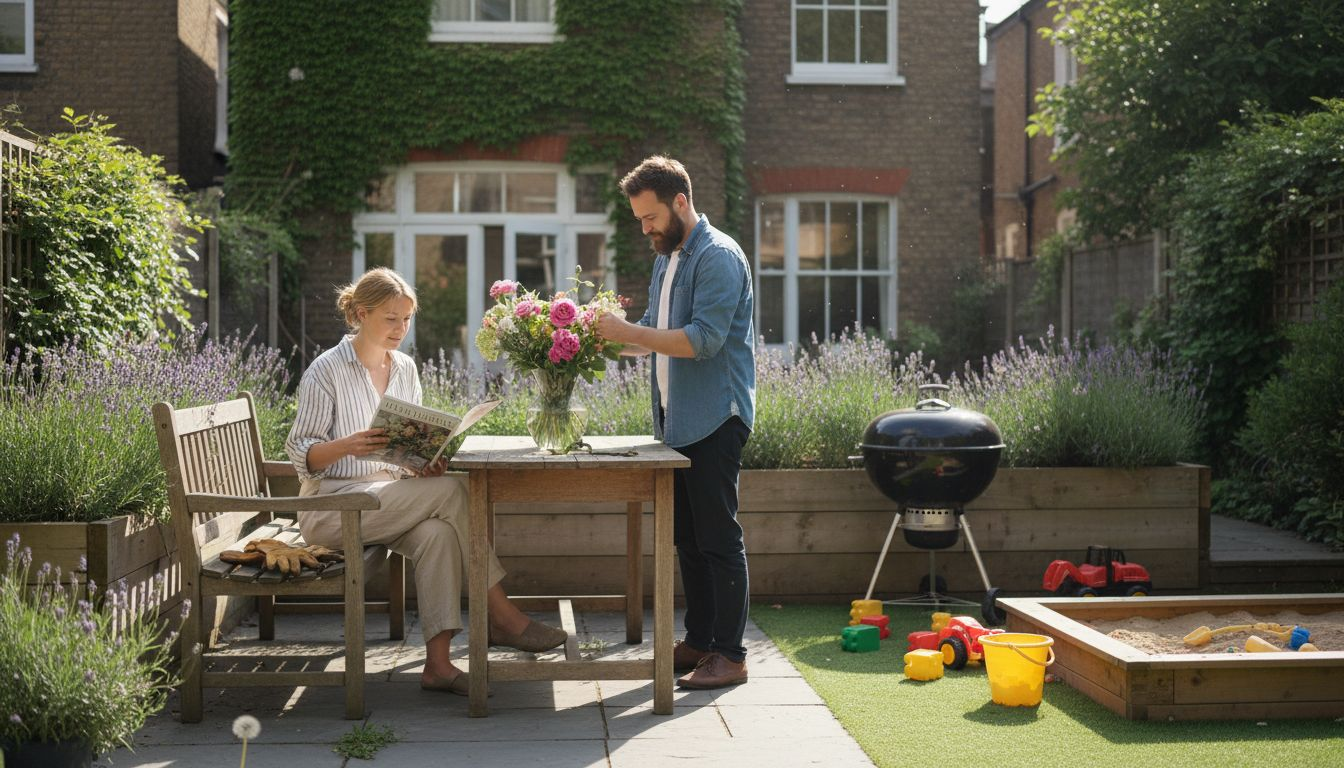 London garden with multiple functional zones