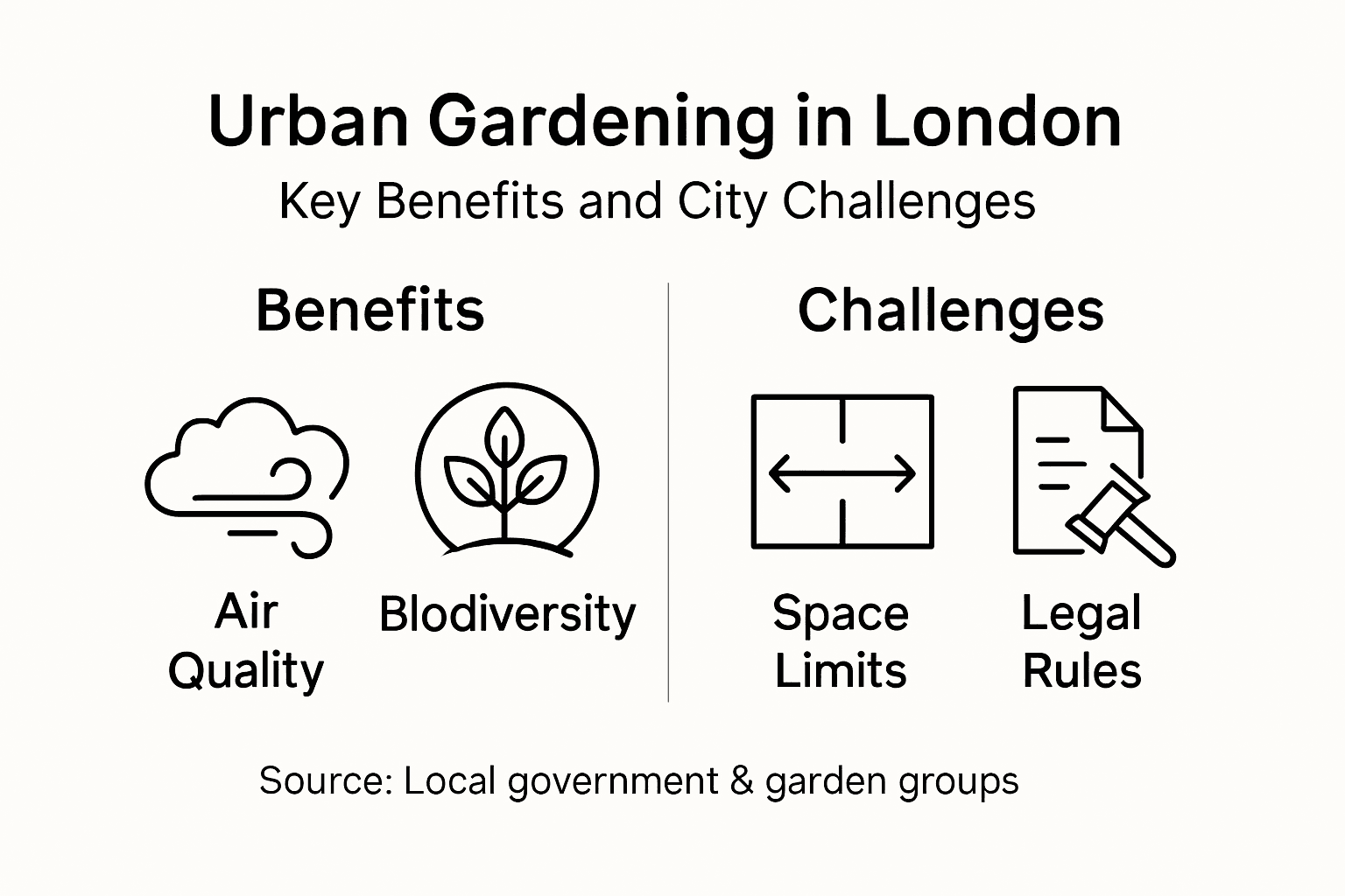Infographic showing London urban gardening pros and cons