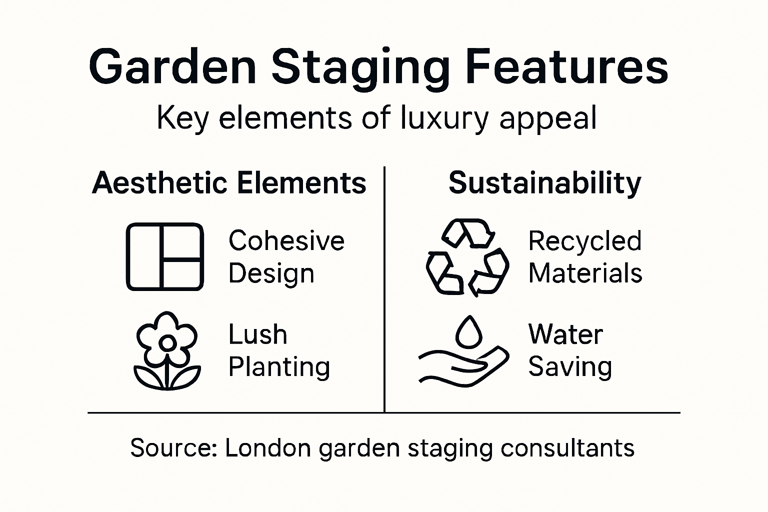 Infographic showing luxury garden staging features