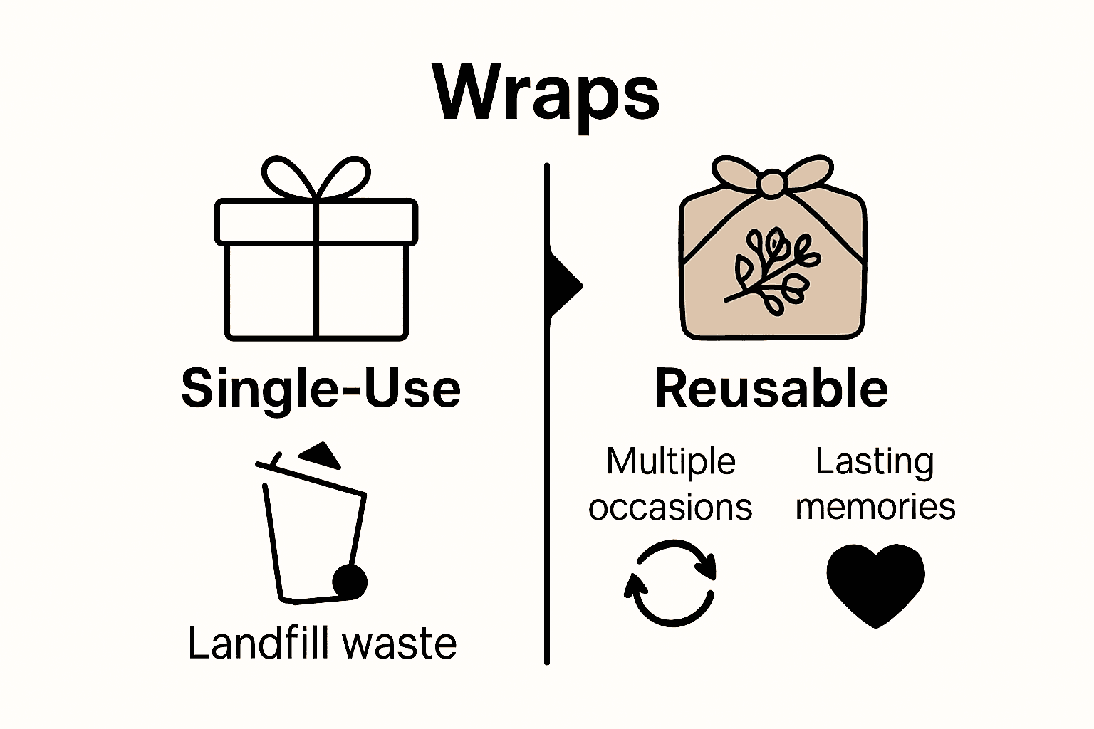 Infographic comparing paper and embroidered fabric wrapping benefits