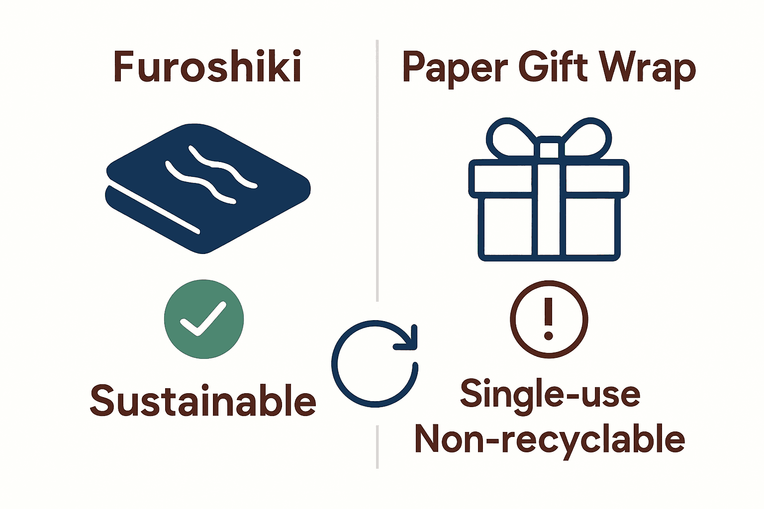 Infographic comparing reusable furoshiki wrap and disposable paper wrap