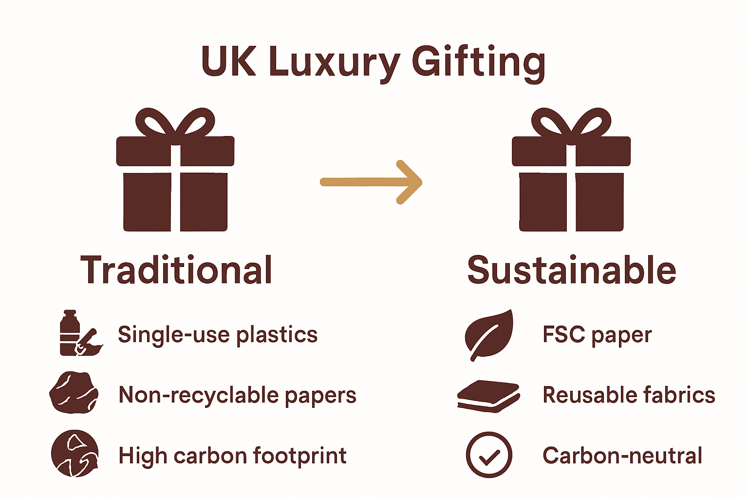 Infographic comparing traditional and sustainable luxury gift wrapping methods.