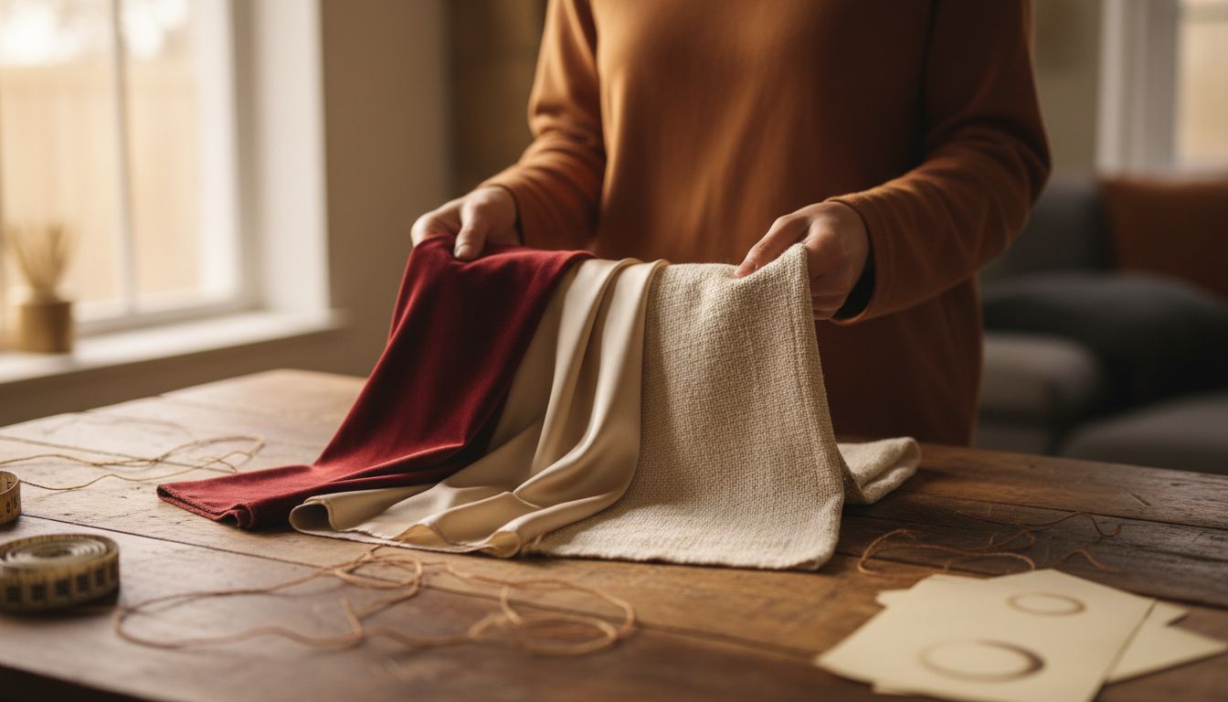 Hands comparing premium fabric swatches