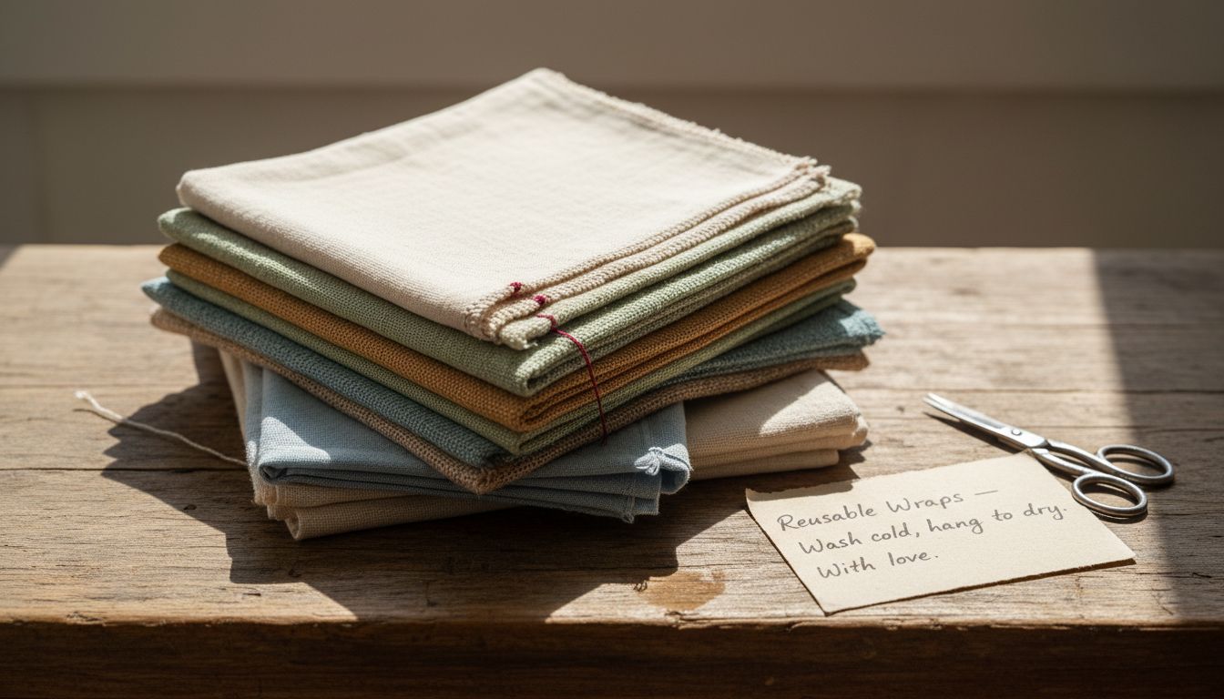 Close up of stacked fabric gift wraps