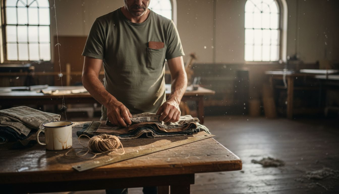 Artisan choosing sustainable wrap fabrics