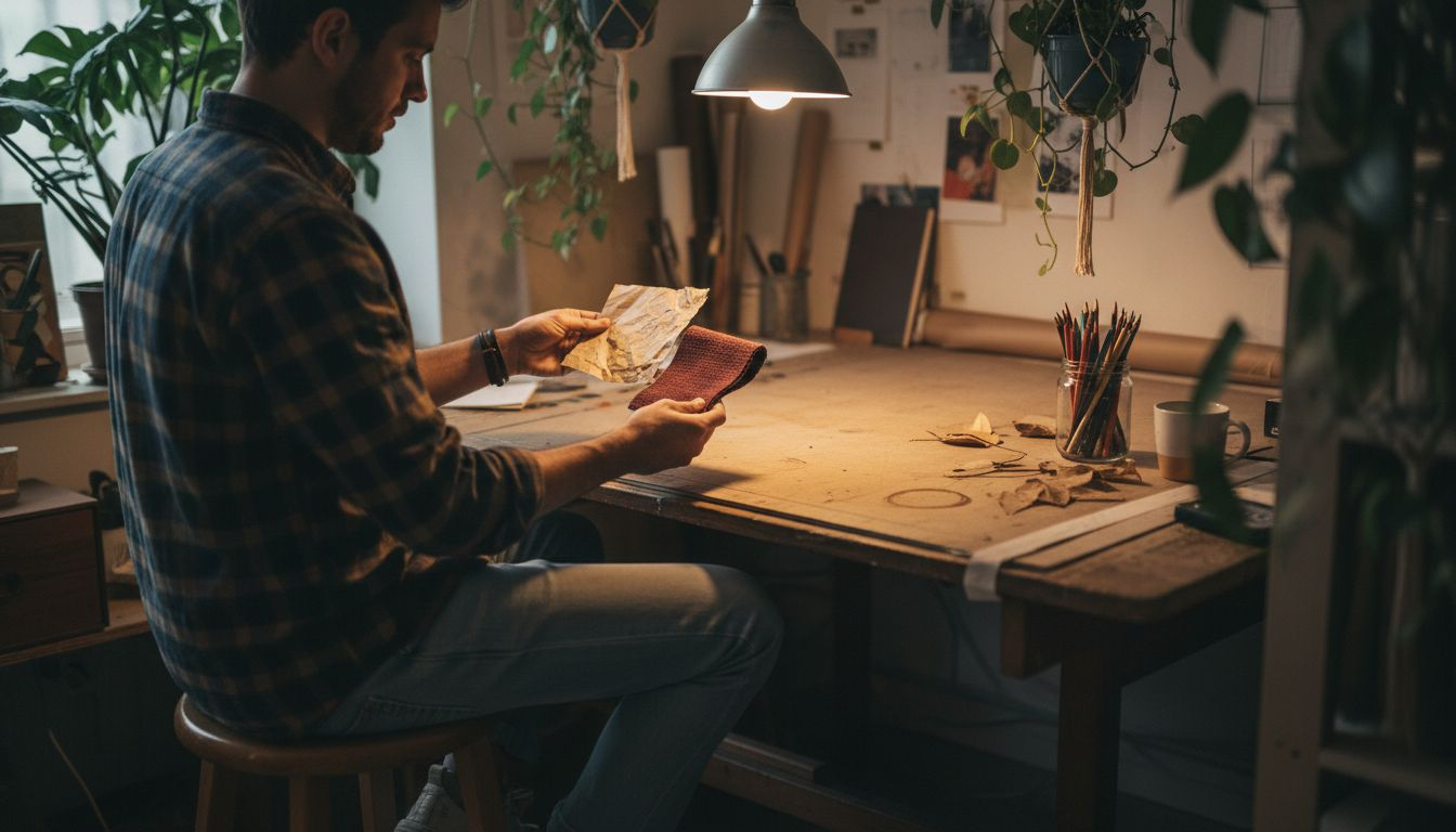 Designer examining eco packaging materials