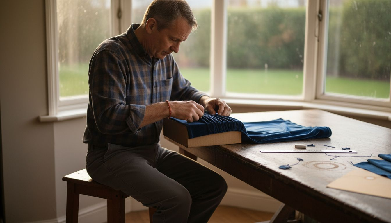 Person folding velvet fabric for gift wrap