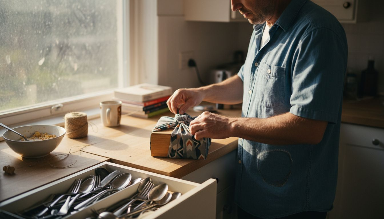 Man using fabric wrap for sustainable gift