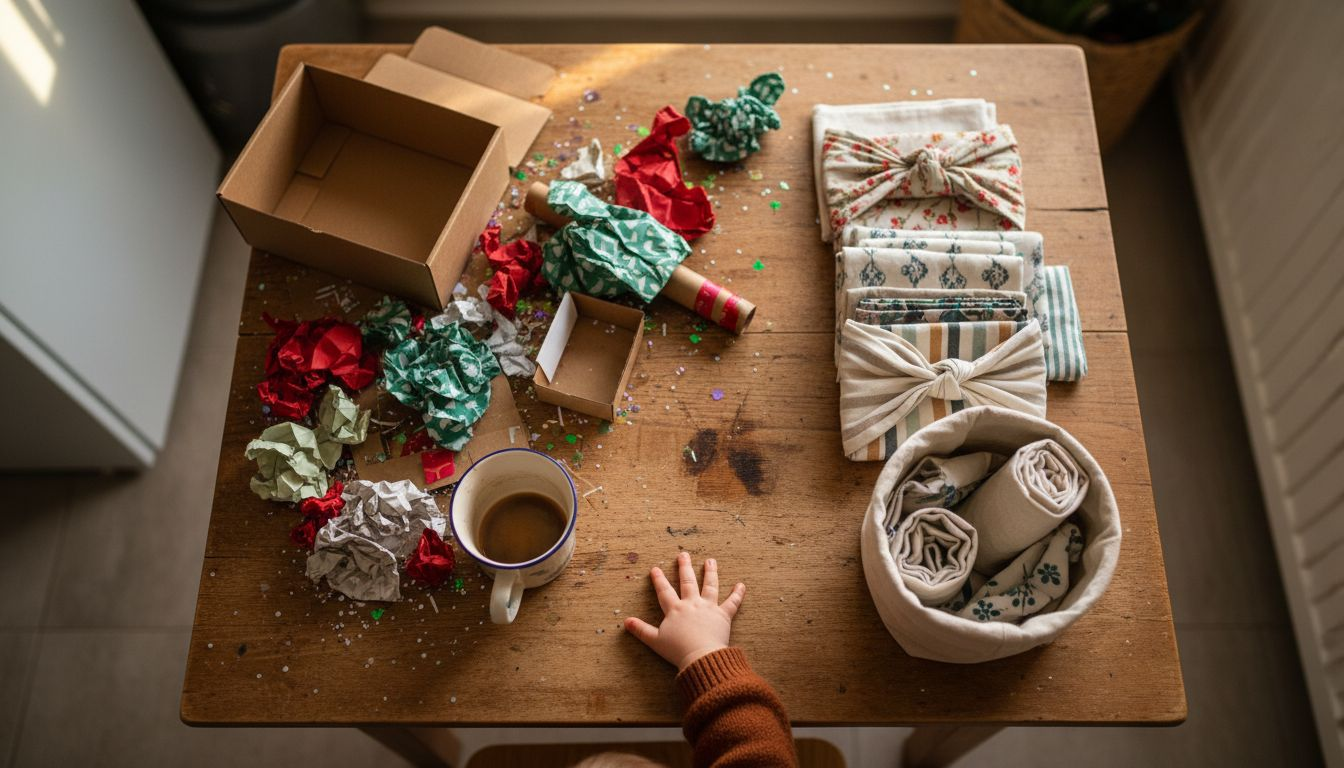 Table comparing paper waste and reusable wraps