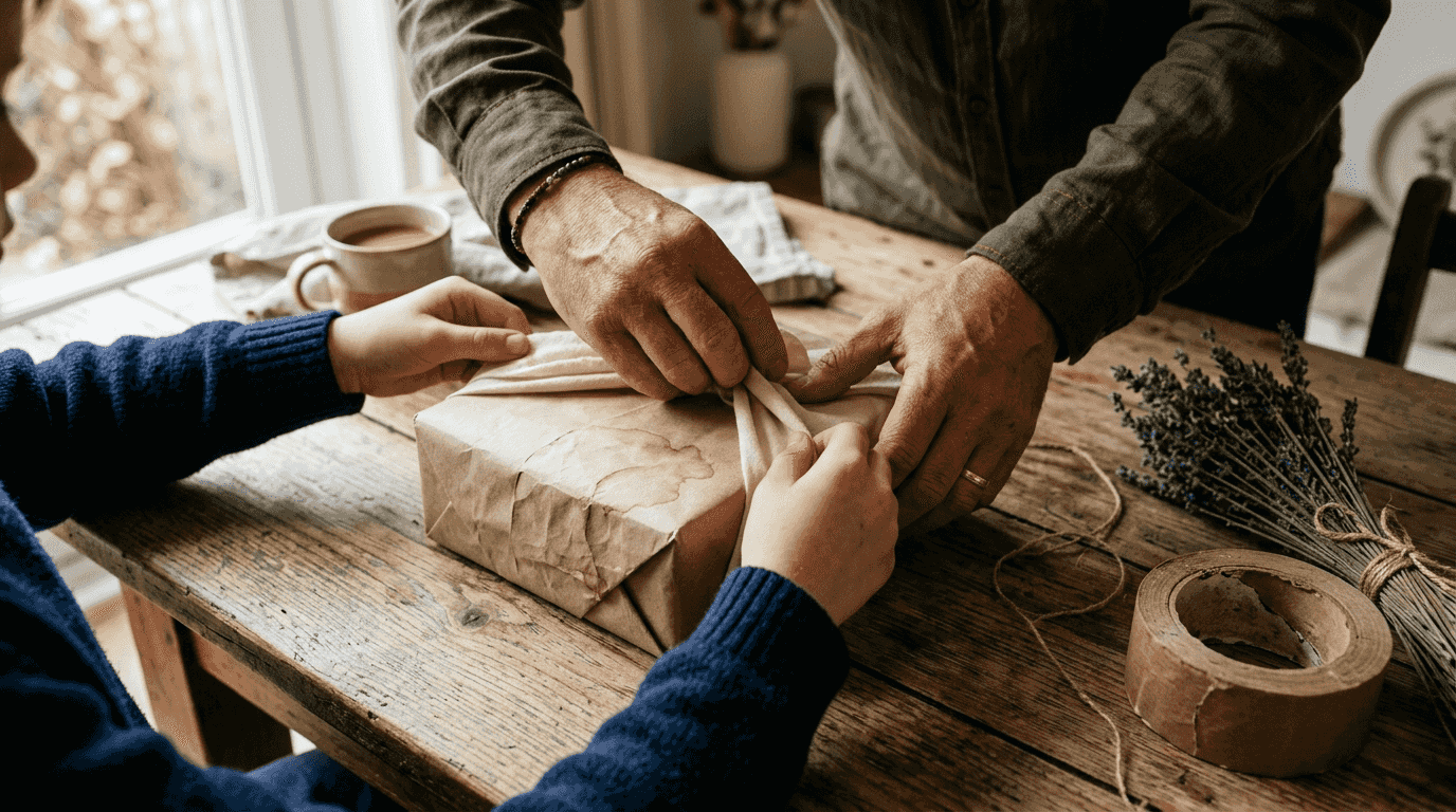 Layered eco-friendly gift wrap step