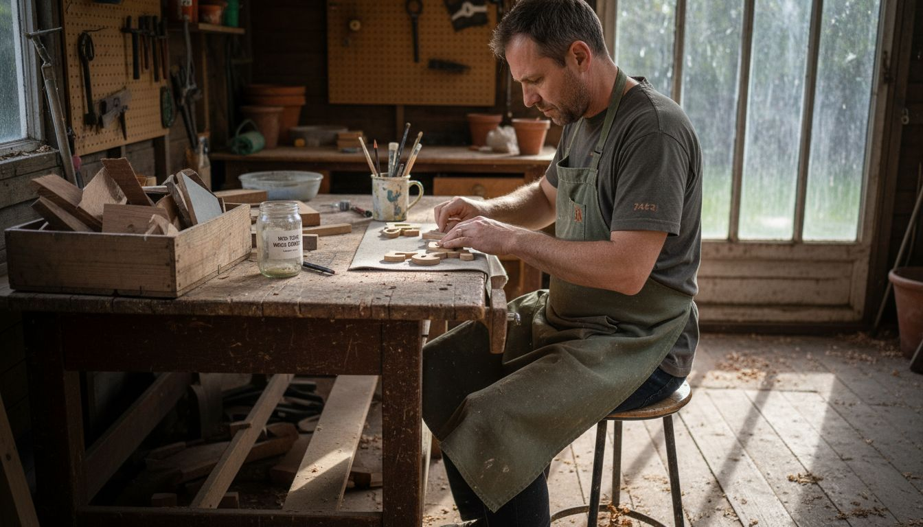 Maker crafting sustainable wooden name puzzle