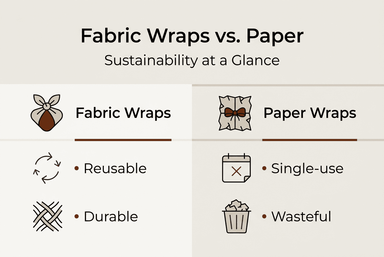 Infographic comparing fabric wraps and paper sustainability