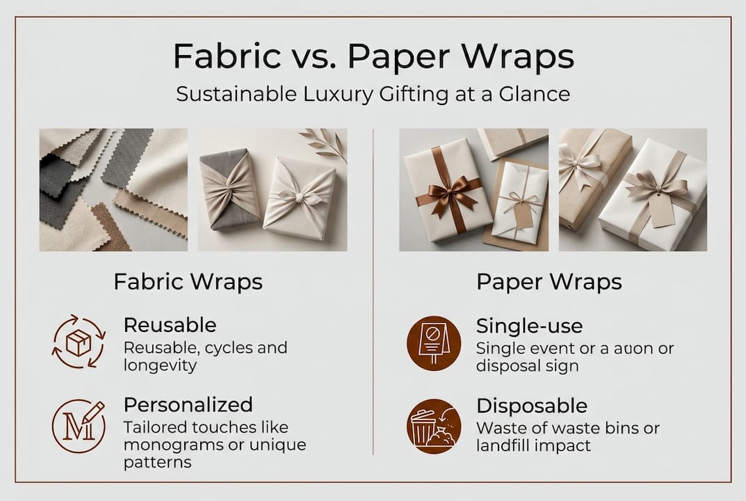 Infographic comparing fabric and paper gift wraps