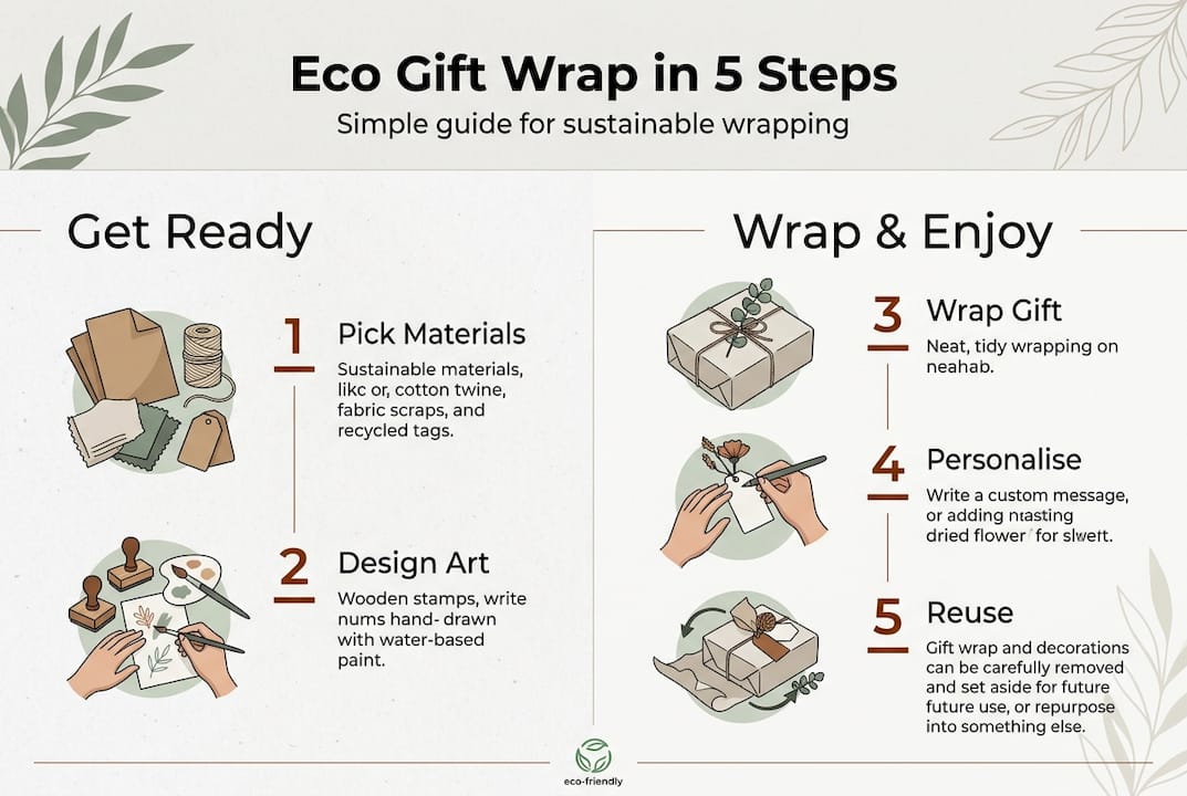 Infographic with five eco gift wrap steps